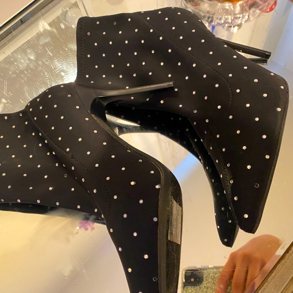 Black rhinestone booties